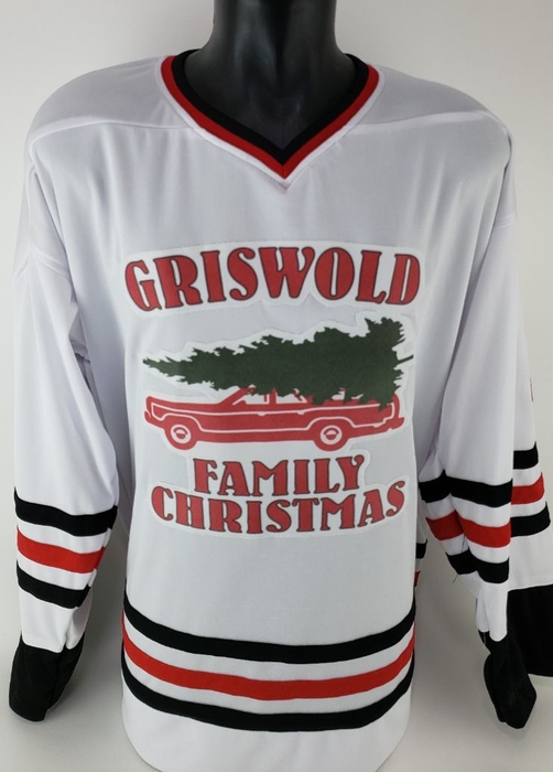 CHEVY CHASE SIGNED CLARK GRISWOLD BLACKHAWKS CHRISTMAS VACATION JERSEY PSA  MED