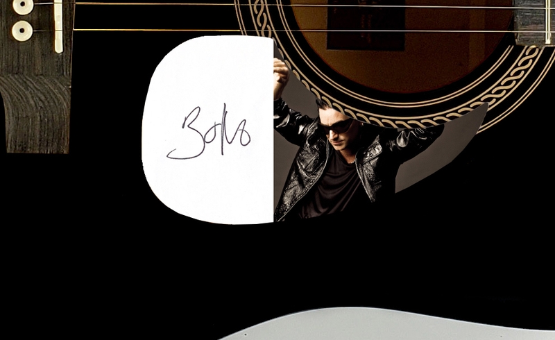 Item # 162797 - U2 Bono Autographed Signed  Acoustic Black Guitar ACOA