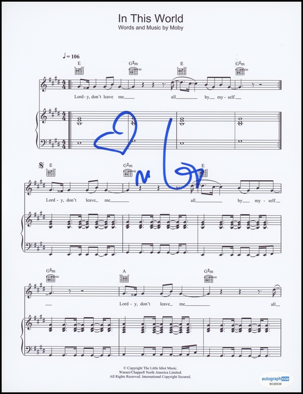 Item # 175504 - Moby "18" AUTOGRAPH Signed Autographed 'In This World' 8.5x11 Sheet Music