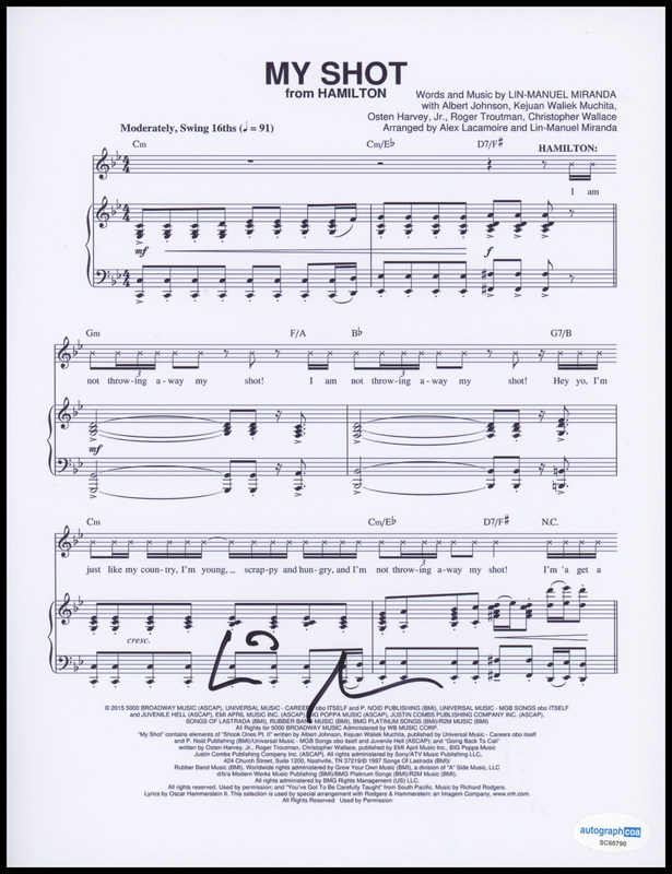 Item # 182760 - Lin-Manuel Miranda "Hamilton" AUTOGRAPH Signed 'My Shot' 8.5x11 Sheet Music