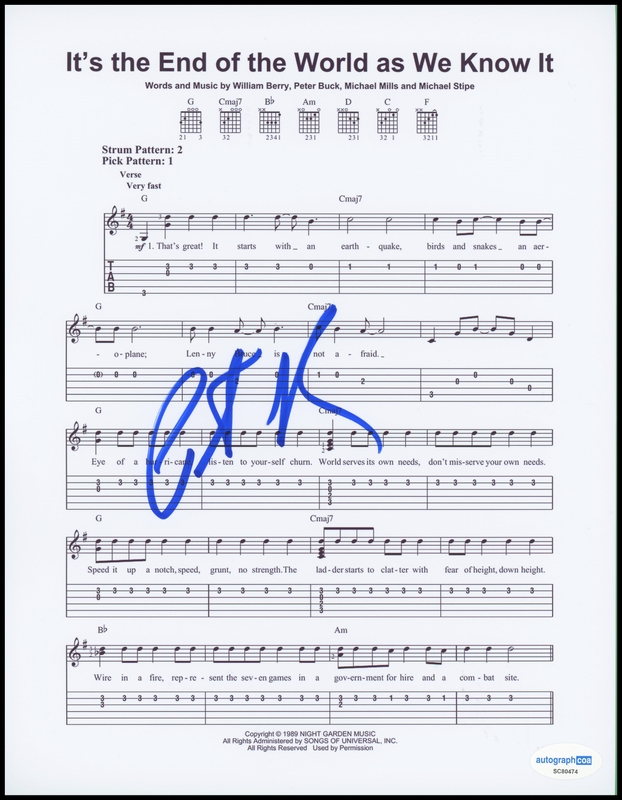 Item # 188463 - Peter Buck "R.E.M." SIGNED 'It's the End of the World' 8.5x11 Sheet Music