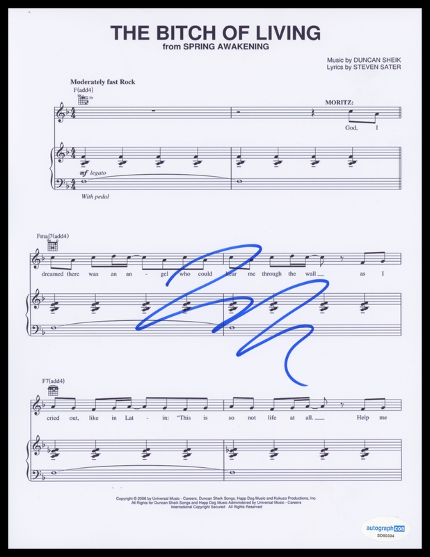 Item # 198816 - John Gallagher Jr. "Spring Awakening" SIGNED 'The Bitch of Living' Sheet Music B
