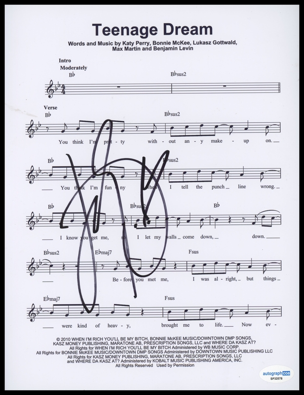 Item # 205340 - Katy Perry "Teenage Dream" AUTOGRAPH Signed Autographed 8.5x11 Sheet Music