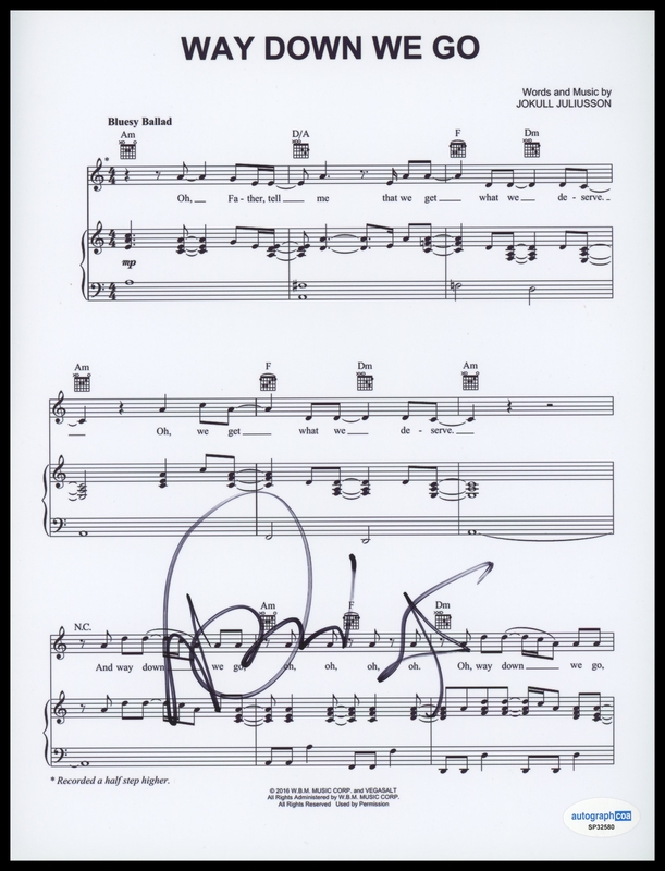 Item # 205342 - Daniel Kristjansson "Kaleo" AUTOGRAPH Signed 'Way Down We Go' Sheet Music